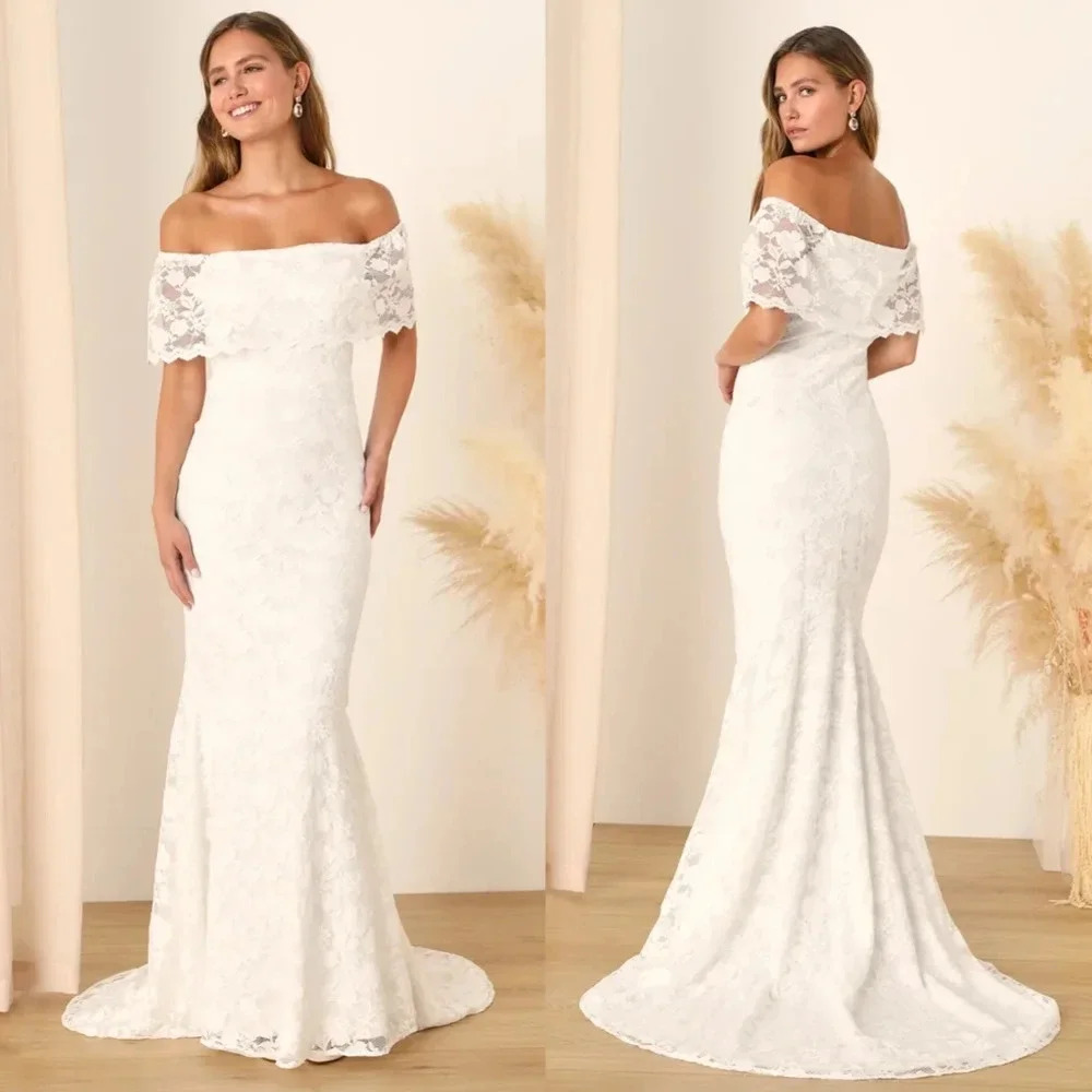 Lulu's Ivory Lace Off-Shoulder Maxi Dress